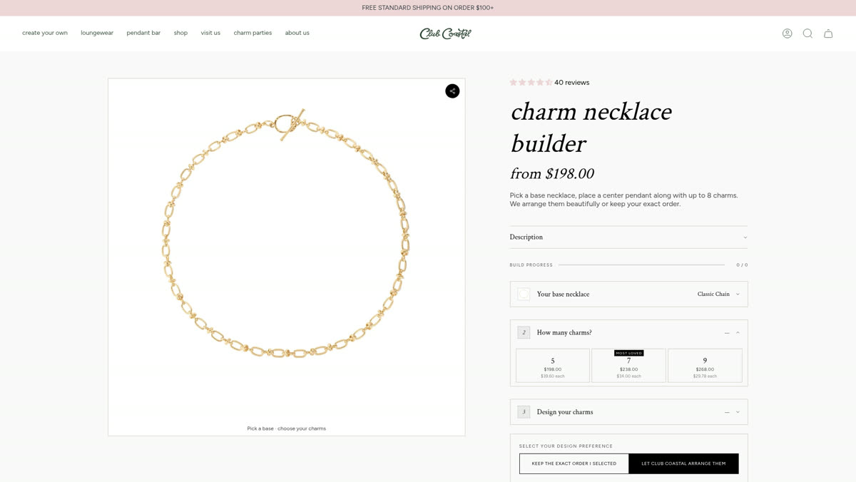Club Coastal — Charm necklace builder customizer
